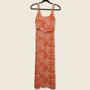 Vibrant Orange and White Maxi Dress